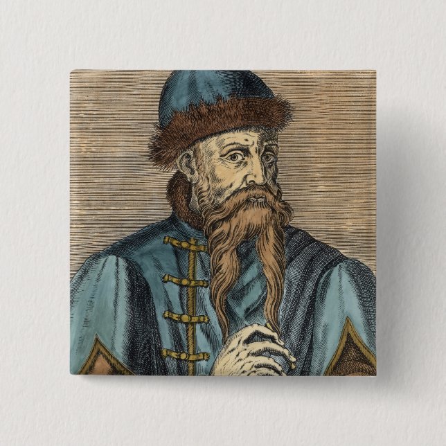 Badge Carré 5 Cm Portrait de Johannes Gutenberg 2 (Devant)