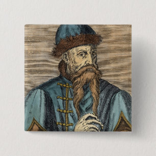 Badge Carré 5 Cm Portrait de Johannes Gutenberg 2