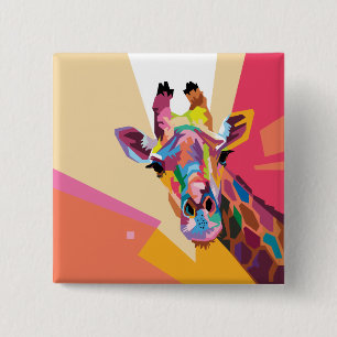 Badge Carré 5 Cm Portrait de la Girafe de Pop Art coloré
