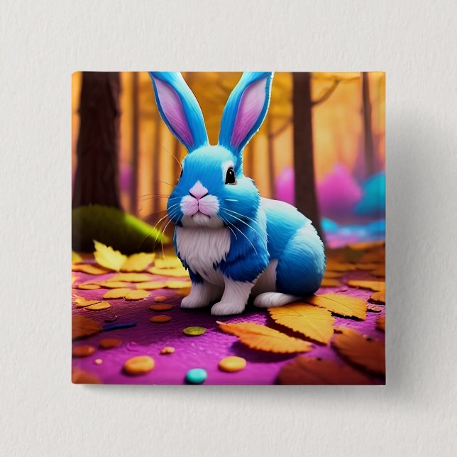 Badge Carré 5 Cm Portrait de lapin bleu assis (Devant)