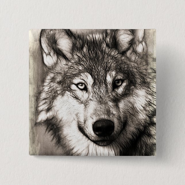 Badge Carré 5 Cm Portrait de loup (Devant)