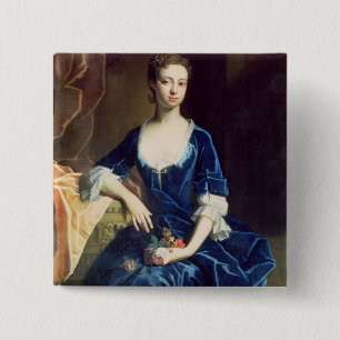Badge Carré 5 Cm Portrait de Madame dans une robe bleue de velours
