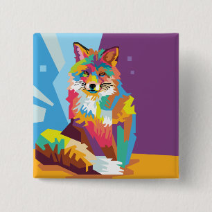Badge Carré 5 Cm Portrait de Pop Art Fox coloré