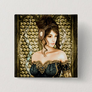 Badge Carré 5 Cm Portrait de princesse de conte de fées enchantée