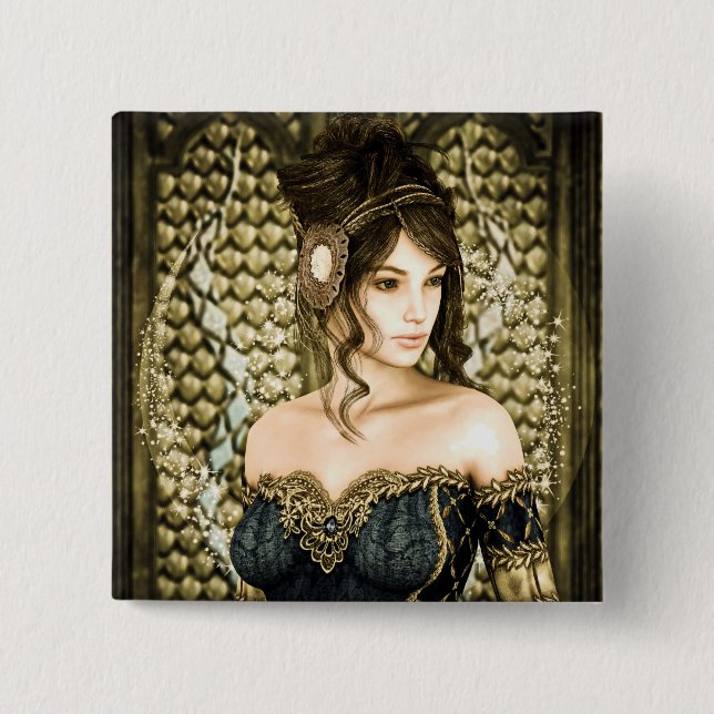 Badge Carré 5 Cm Portrait de princesse de conte de fées enchantée (Devant)