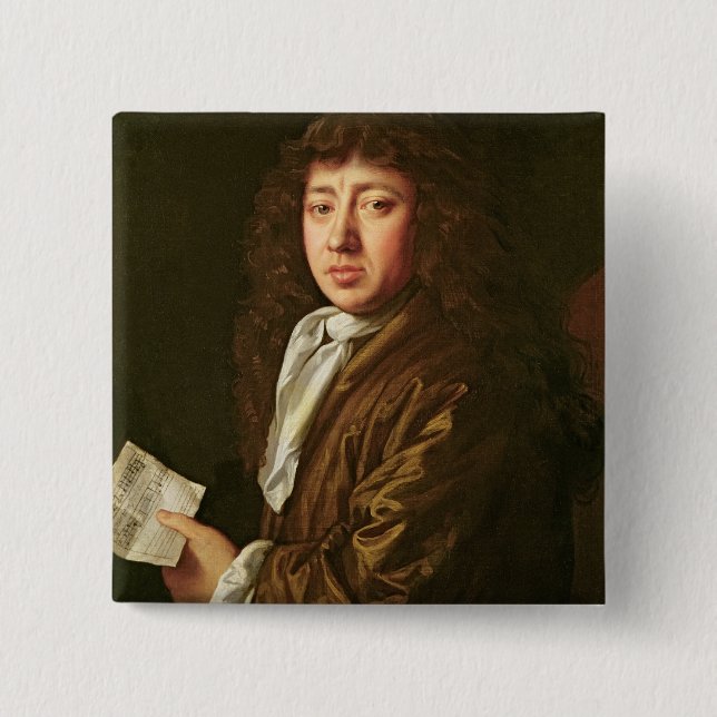 Badge Carré 5 Cm Portrait de Samuel Pepys 1666 (Devant)