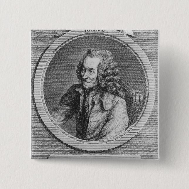 Badge Carré 5 Cm Portrait de Voltaire, d'un dessin (Devant)