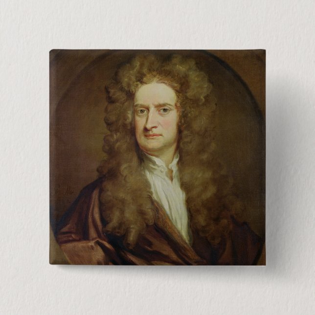 Badge Carré 5 Cm Portrait d'Isaac Newton 1702 (Devant)