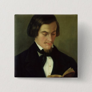 Badge Carré 5 Cm Portrait du poète Heinrich Heine 1842