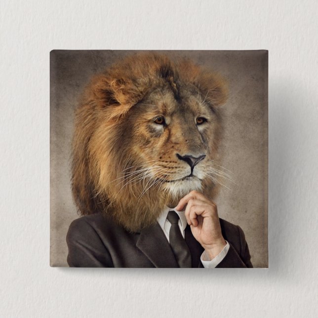 Badge Carré 5 Cm Portrait d'un lion (Devant)