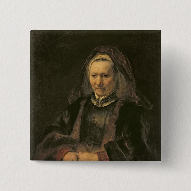 Badge Carré 5 Cm Portrait d'une femme âgée, C. 1650 (Devant)