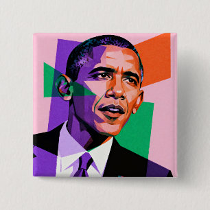 Badge Carré 5 Cm Portrait géométrique moderne de Barack Obama