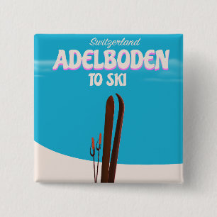 Badge Carré 5 Cm poster de voyage de ski Adelboden Suisse