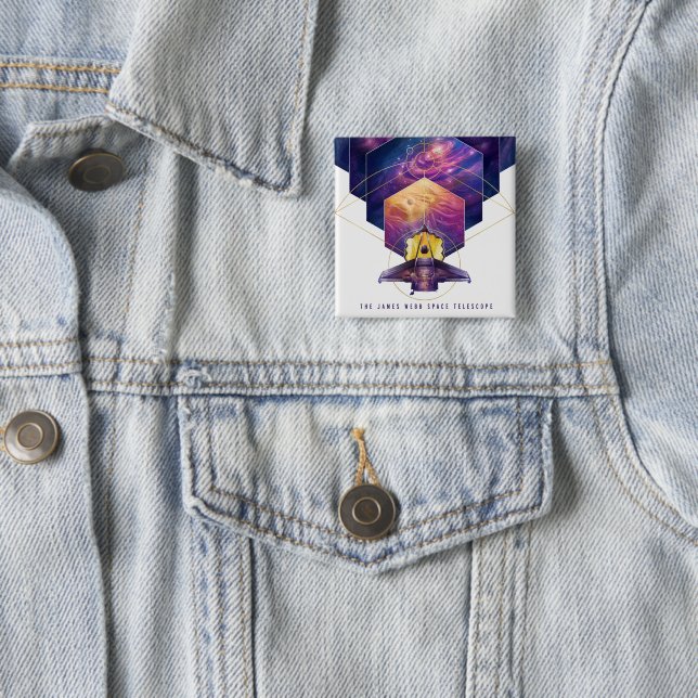 Badge Carré 5 Cm Poster du télescope spatial James Webb. (En situation)
