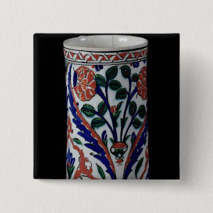 Badge Carré 5 Cm Pot avec une décoration florale, Iznik