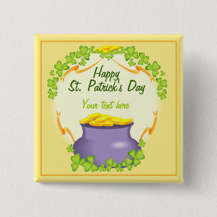 Badge Carré 5 Cm Pot d'or irlandais