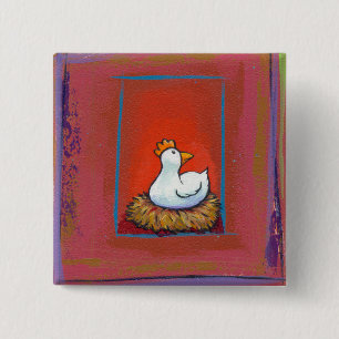 Badge Carré 5 Cm Poule d'art de poulet étendant la peinture color