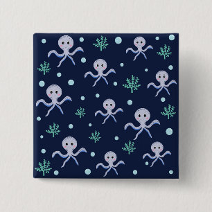 Badge Carré 5 Cm Poulpe sous la mer motif pour enfants