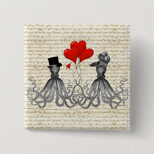 Badge Carré 5 Cm Poulpes vintages et coeurs