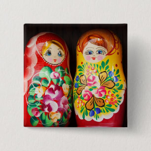 Badge Carré 5 Cm Poupées Matriochka Colorées
