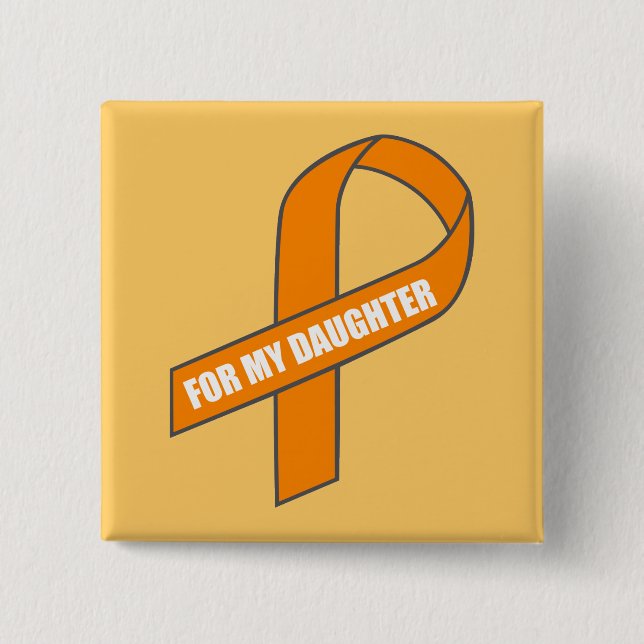 Badge Carré 5 Cm Pour ma fille (ruban orange) (Devant)