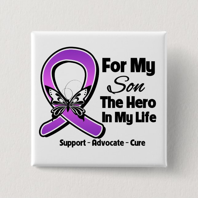Badge Carré 5 Cm Pour Mon Héros Mon Fils - Purple Ribbon Sensibilis (Devant)