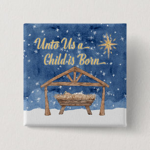 Badge Carré 5 Cm Pour nous un enfant est né Noël Nativité