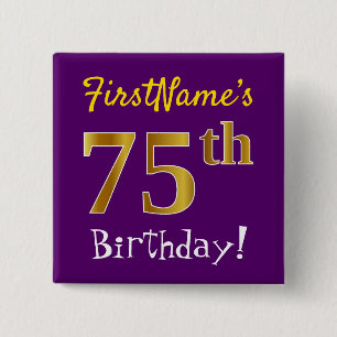 Badge Carré 5 Cm Pourpre, anniversaire d'or de Faux