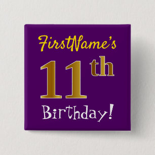 Badge Carré 5 Cm Pourpre, anniversaire d'or de Faux 11ème, avec le