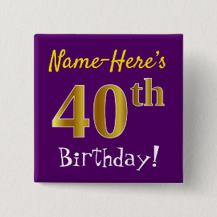 Badge Carré 5 Cm Pourpre, anniversaire d'or de Faux quarantième,