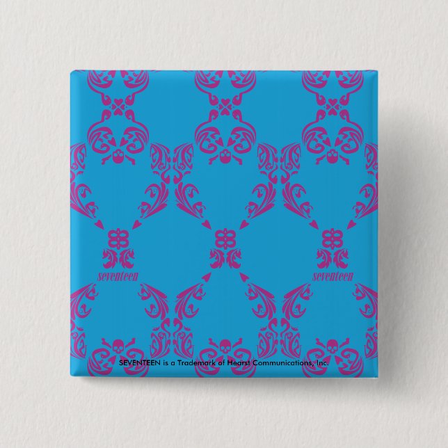 Badge Carré 5 Cm Pourpre-Aqua de damassé (Devant)