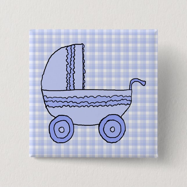 Badge Carré 5 Cm Poussette de bébé. Bleu-clair sur le modèle de (Devant)