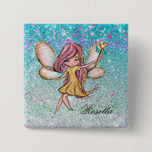 Badge Carré 5 Cm Poussière de fée scintillante pailletée or rose vi