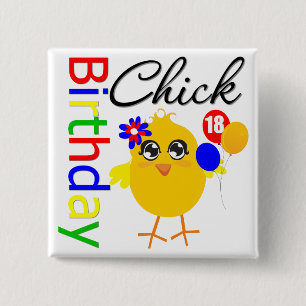 Badge Carré 5 Cm Poussin d'anniversaire 18 années