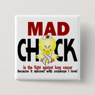 Badge Carré 5 Cm Poussin fou dans le cancer de poumon de combat