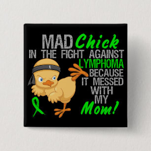 Badge Carré 5 Cm Poussin fou sali avec mon lymphome de la maman 3