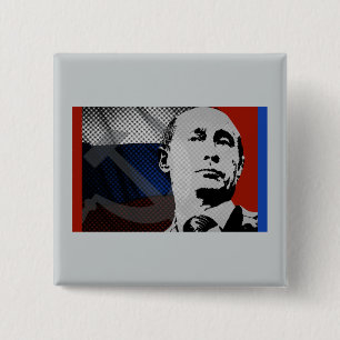 Badge Carré 5 Cm Poutine avec le drapeau russe