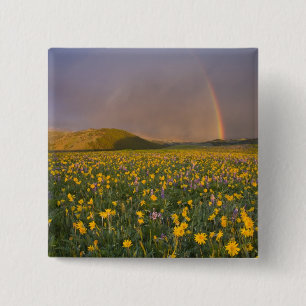Badge Carré 5 Cm Prairie de fleurs sauvages spectaculaire au lever