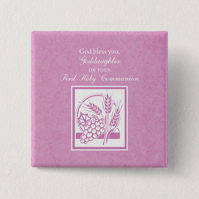 Badge Carré 5 Cm Première communion Godgirl, rose (Devant)