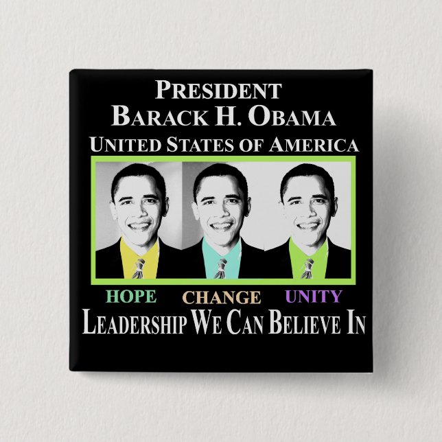 BADGE CARRÉ 5 CM PRÉSIDENT BARACK OBAMA (Devant)