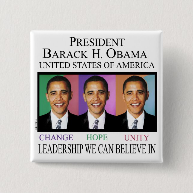 BADGE CARRÉ 5 CM PRÉSIDENT OBAMA (Devant)