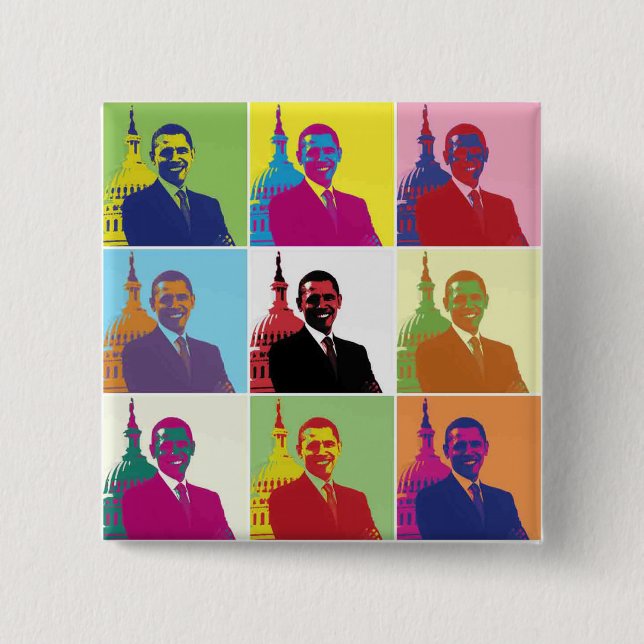 Badge Carré 5 Cm President Obama Pop Art (Devant)