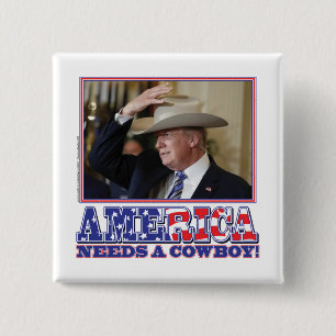 Badge Carré 5 Cm Président Trump Cowboy Américain