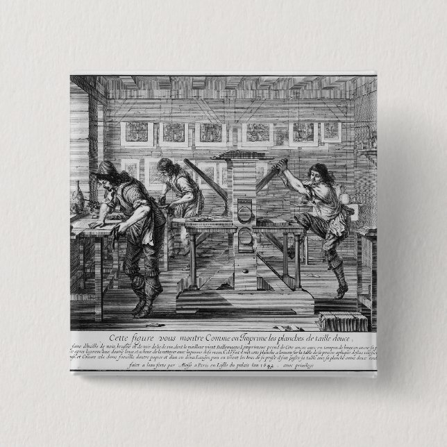 Badge Carré 5 Cm Presse typographique française, 1642 (Devant)