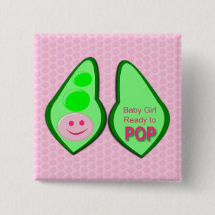 Badge Carré 5 Cm Prêt pour la pop bébé fille pois rose