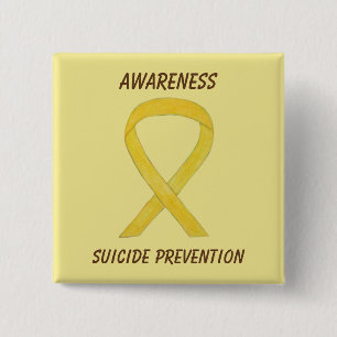 Badge Carré 5 Cm Prévention du suicide Jaune Sensibilisation Ruban