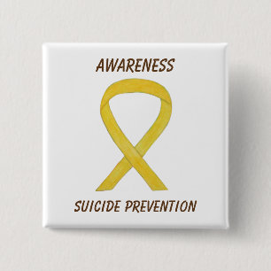 Badge Carré 5 Cm Prévention du suicide Jaune Sensibilisation Ruban