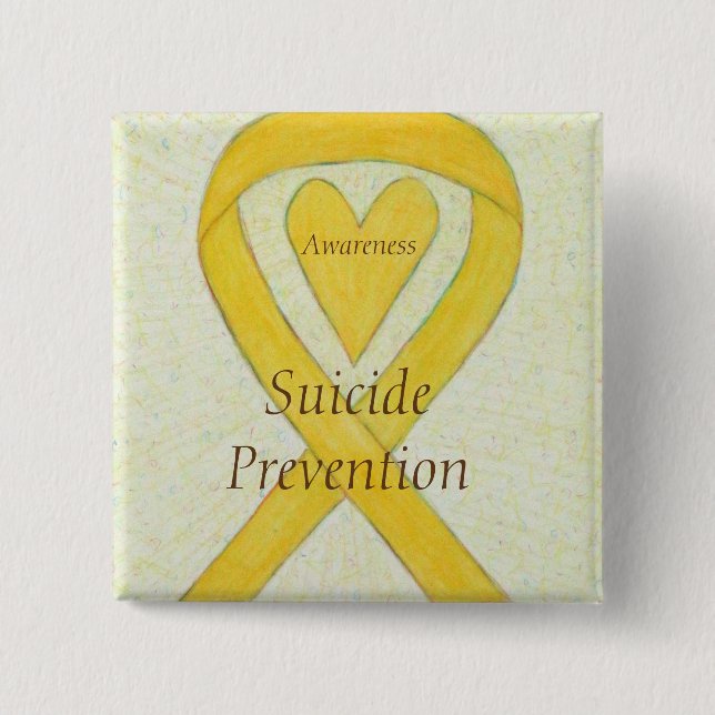 Badge Carré 5 Cm Prévention du suicide Jaune Sensibilisation Ruban  (Devant)