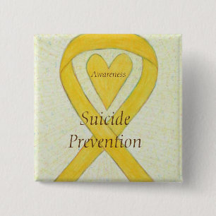 Badge Carré 5 Cm Prévention du suicide Jaune Sensibilisation Ruban