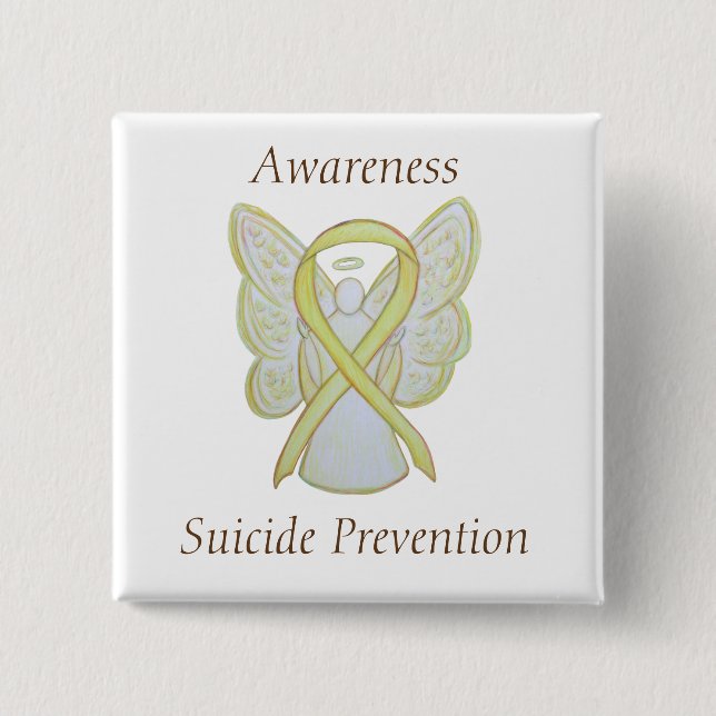 Badge Carré 5 Cm Prévention du suicide Jaune Sensibilisation Ruban  (Devant)